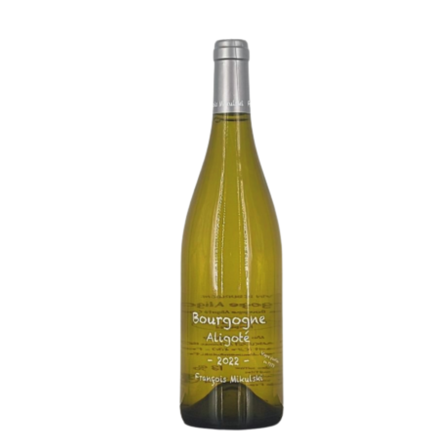 Bouteille d'Aligoté 2022 du Domaine François Mikulski. Un blanc vif et minéral de Meursault, idéal pour l’apéritif ou les fruits de mer.