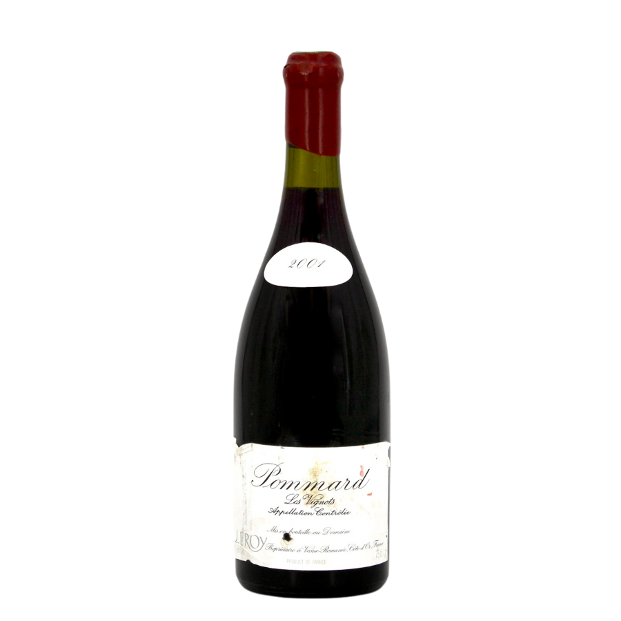 Bouteille de Pommard 2001 Les Vignots du Domaine Leroy, un Pinot Noir de Bourgogne structuré aux arômes de cerise noire, de sous-bois et d'épices