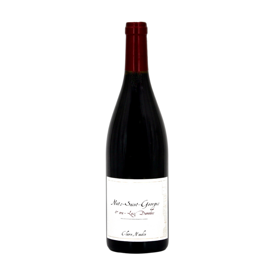 Bouteille de Claire Naudin Les Damodes 2021, un Nuits-Saint-Georges 1er Cru au profil raffiné, mêlant fruits noirs et touches épicées, élaboré par le Domaine Henri Naudin-Ferrand