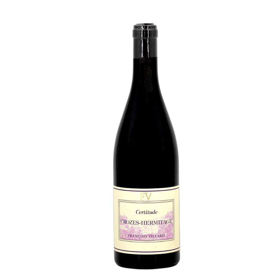 François Villard Crozes-Hermitage Certitude 2022 – une Syrah expressive et gourmande, révélant des notes de mûre, de violette et de poivre noir.