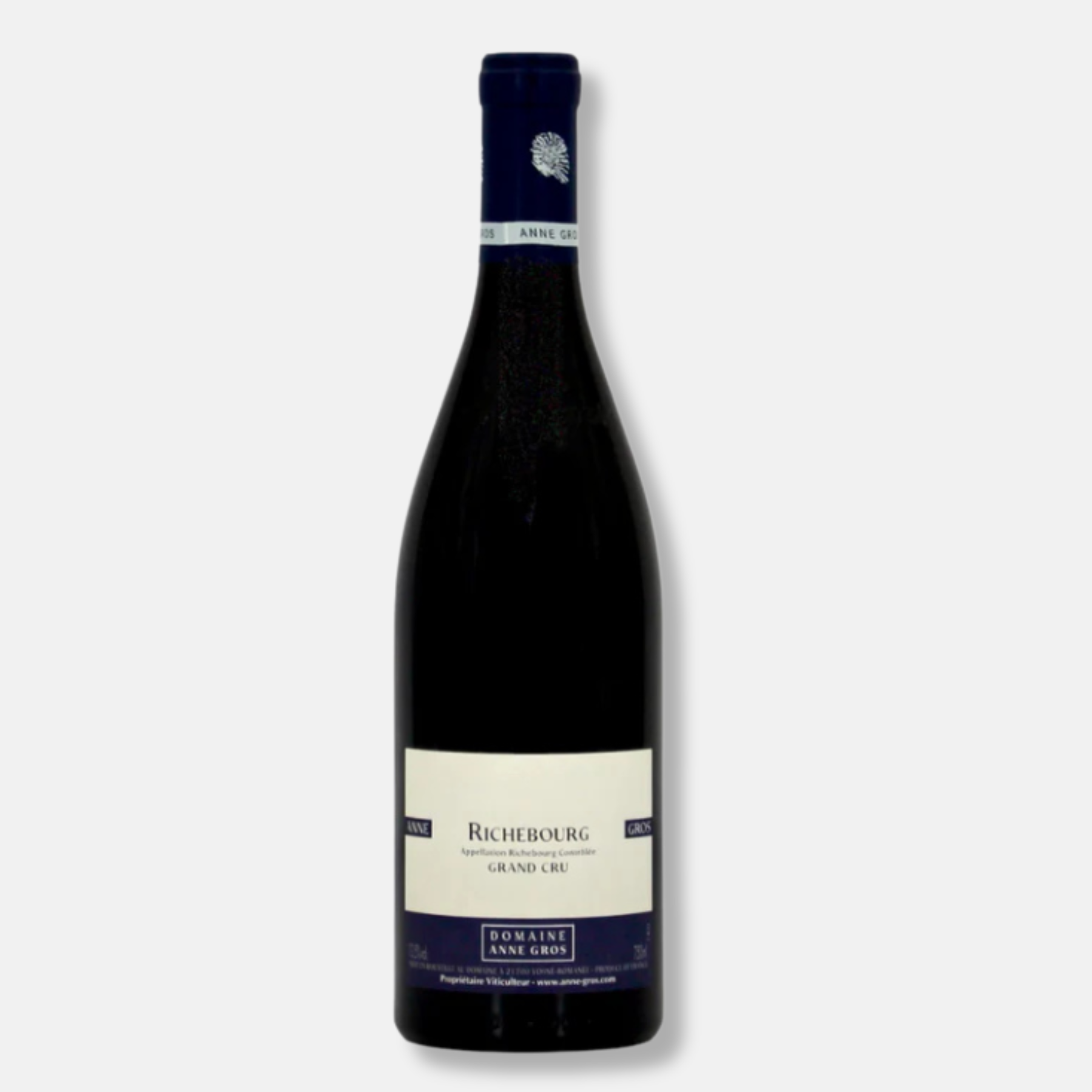 bouteille de Richebourg Grand Cru, d'anne gros, un Pinot Noir mythique de Bourgogne, connu pour sa puissance et son élégance racée